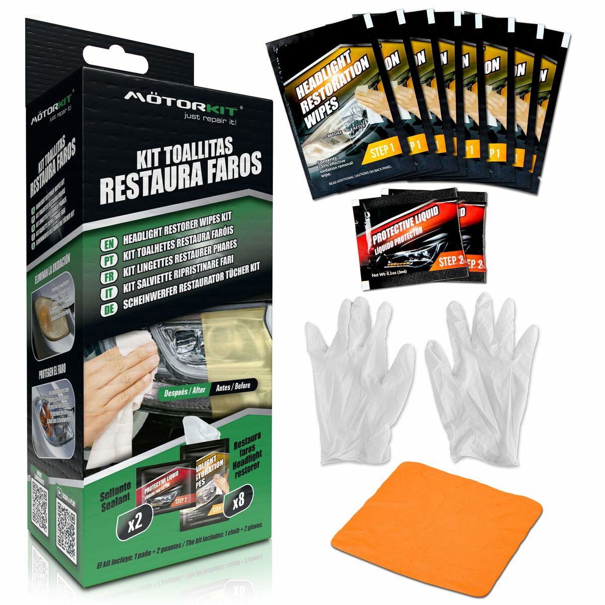 Kit Șervețele Restaurare Faruri Motorkit 8 buc